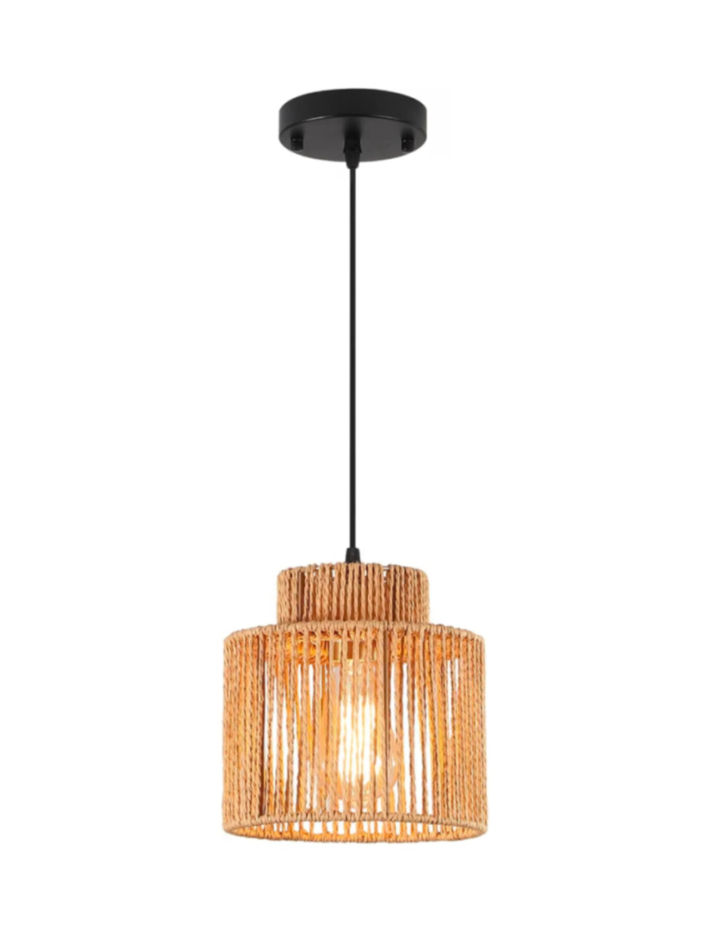 Boho Rattan Pendant Light, Hand Woven Hanging Lamp